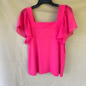 Calvin Klein Hot Pink Square Neck Flutter Sleeve Blouse
